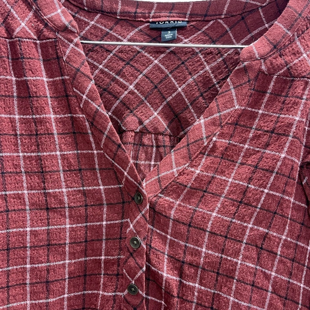 Torrid Red Plaid V-Neck Blouse - Picture 3 of 4